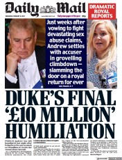 Daily Mail () Newspaper Front Page for 16 February 2022