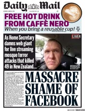 Daily Mail () Newspaper Front Page for 16 March 2019