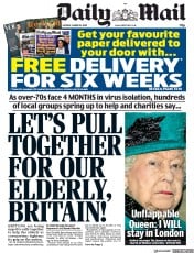 Daily Mail () Newspaper Front Page for 16 March 2020