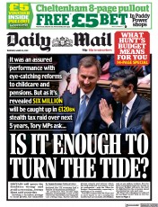 Daily Mail () Newspaper Front Page for 16 March 2023