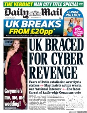 Daily Mail () Newspaper Front Page for 16 April 2018