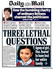 Daily Mail () Newspaper Front Page for 16 June 2017