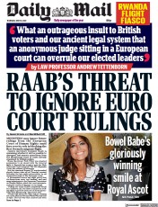 Daily Mail () Newspaper Front Page for 16 June 2022
