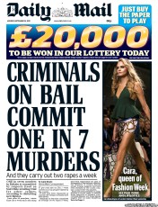 Daily Mail () Newspaper Front Page for 16 September 2013