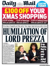Daily Mail () Newspaper Front Page for 17 November 2012