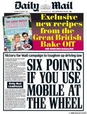 Daily Mail () Newspaper Front Page for 17 September 2016