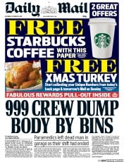 Daily Mail () Newspaper Front Page for 18 October 2014