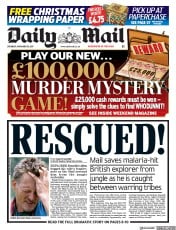 Daily Mail () Newspaper Front Page for 18 November 2017