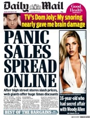 Daily Mail () Newspaper Front Page for 18 December 2018