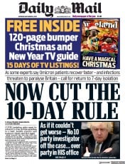 Daily Mail () Newspaper Front Page for 18 December 2021