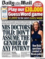 Daily Mail () Newspaper Front Page for 18 February 2023