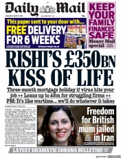 Daily Mail () Newspaper Front Page for 18 March 2020