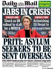 Daily Mail () Newspaper Front Page for 18 March 2021