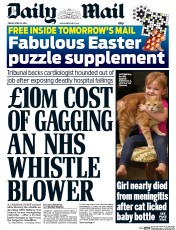 Daily Mail () Newspaper Front Page for 18 April 2014