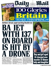 Daily Mail () Newspaper Front Page for 18 April 2016