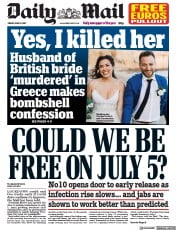 Daily Mail () Newspaper Front Page for 18 June 2021