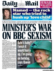 Daily Mail () Newspaper Front Page for 18 July 2013