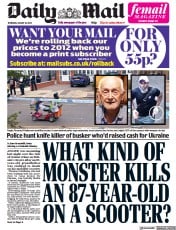 Daily Mail () Newspaper Front Page for 18 August 2022