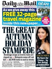 Daily Mail () Newspaper Front Page for 18 September 2021