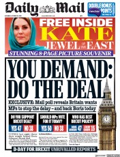 Daily Mail () Newspaper Front Page for 19 October 2019