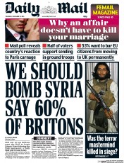 Daily Mail () Newspaper Front Page for 19 November 2015