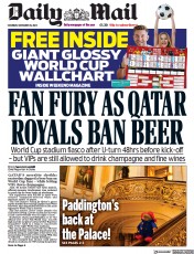 Daily Mail () Newspaper Front Page for 19 November 2022