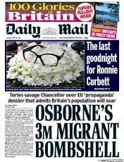 Daily Mail () Newspaper Front Page for 19 April 2016