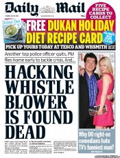 Daily Mail () Newspaper Front Page for 19 July 2011
