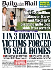 Daily Mail () Newspaper Front Page for 19 July 2019