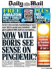 Daily Mail () Newspaper Front Page for 19 July 2021