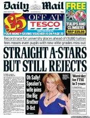 Daily Mail () Newspaper Front Page for 19 August 2011