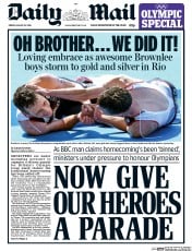 Daily Mail () Newspaper Front Page for 19 August 2016