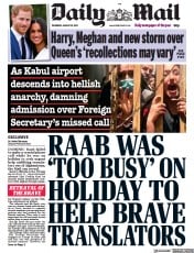 Daily Mail () Newspaper Front Page for 19 August 2021