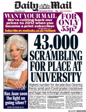 Daily Mail () Newspaper Front Page for 19 August 2022