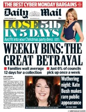 Daily Mail () Newspaper Front Page for 1 December 2014