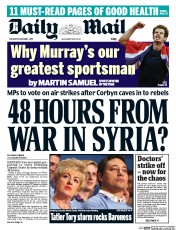 Daily Mail () Newspaper Front Page for 1 December 2015