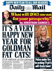 Daily Mail () Newspaper Front Page for 1 January 2015