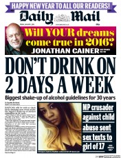 Daily Mail () Newspaper Front Page for 1 January 2016