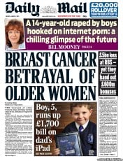 Daily Mail () Newspaper Front Page for 1 March 2013