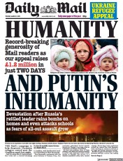 Daily Mail () Newspaper Front Page for 1 March 2022
