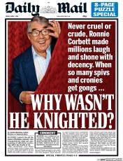 Daily Mail () Newspaper Front Page for 1 April 2016