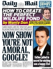 Daily Mail () Newspaper Front Page for 1 June 2013