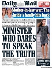 Daily Mail () Newspaper Front Page for 1 July 2011