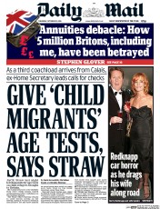 Daily Mail () Newspaper Front Page for 20 October 2016
