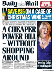 Daily Mail () Newspaper Front Page for 20 November 2012