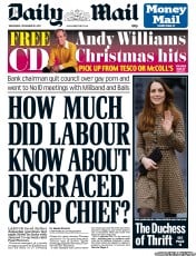 Daily Mail () Newspaper Front Page for 20 November 2013