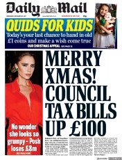 Daily Mail () Newspaper Front Page for 20 December 2017