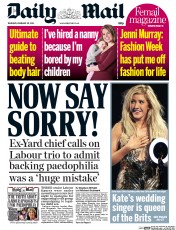 Daily Mail () Newspaper Front Page for 20 February 2014