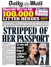 Daily Mail () Newspaper Front Page for 20 February 2019