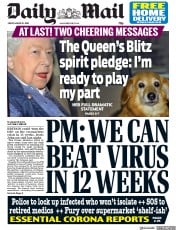 Daily Mail () Newspaper Front Page for 20 March 2020